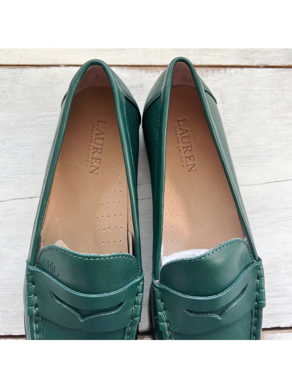 Ralph Lauren Wynnie Leather Women's Penny Loafer Shoe Sz 9 Season Green Holiday - Picture 6 of 15